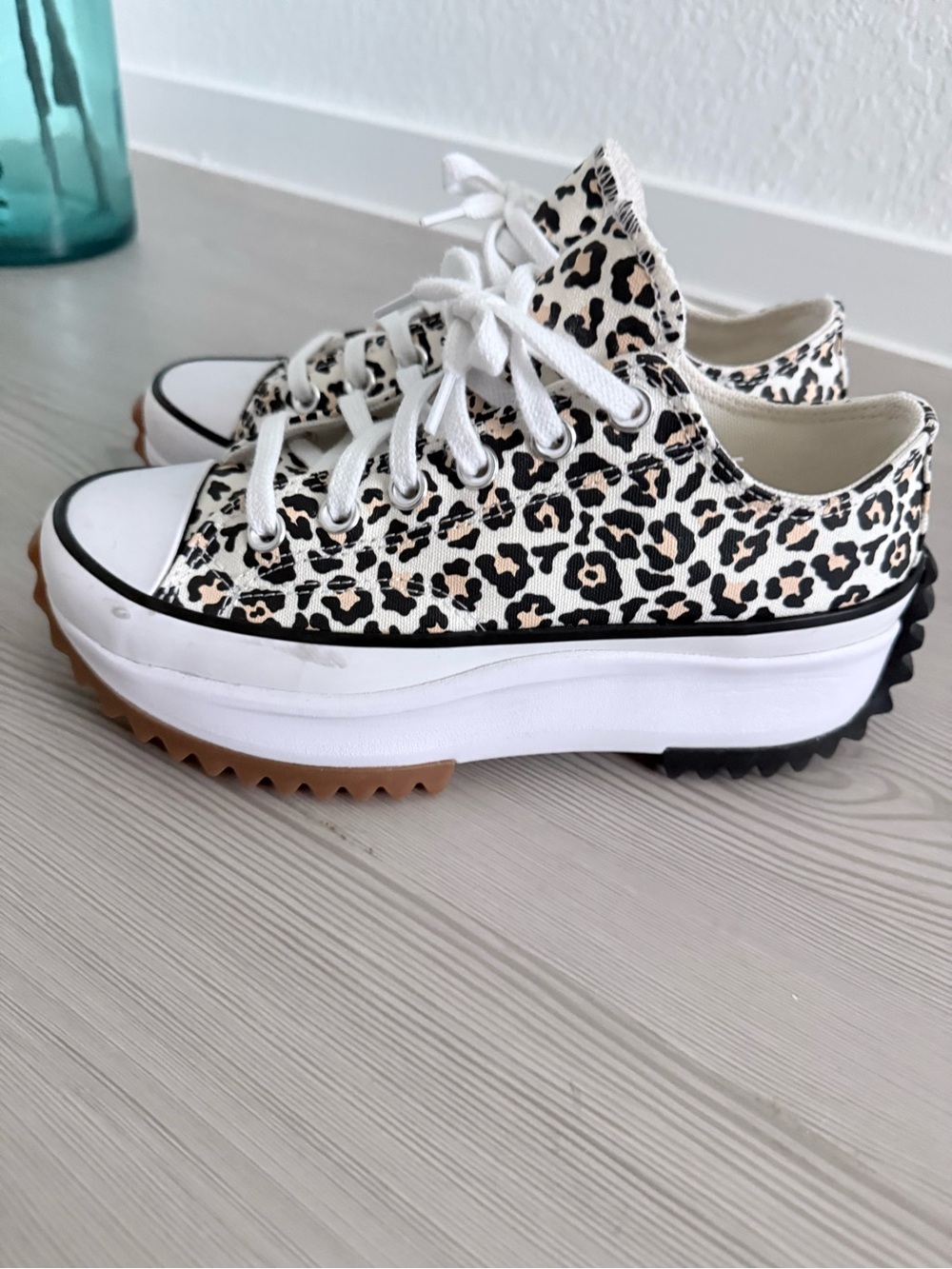 Leopard Print Platform Sneakers - White/Cream